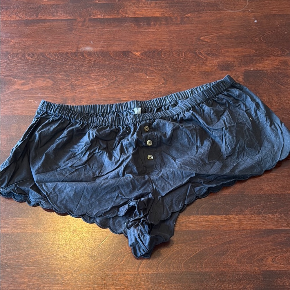 Anthropologie Black Scalloped Pajama Shorts